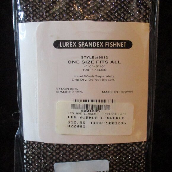 NIP Leg Avenue Lurex Spandex Black w/Silver Fishnet Stockings One Size Fits All - Picture 2 of 2